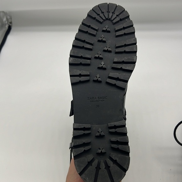 Zara - Black Leather Bejeweled Criss Cross Lace Up Biker Ankle Boot Size 6 - Picture 14 of 14